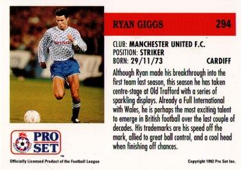 1991-92 Pro Set (England) #294 Ryan Giggs  Back