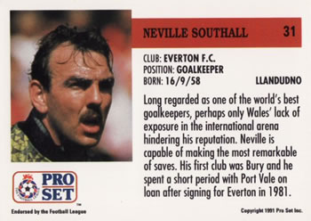 1991-92 Pro Set (England) #31 Neville Southall Back