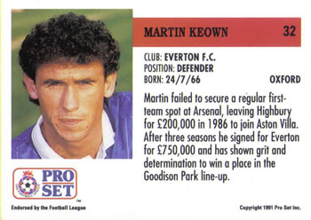 1991-92 Pro Set (England) #32 Martin Keown Back