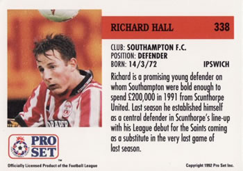 1991-92 Pro Set (England) #338 Richard Hall  Back