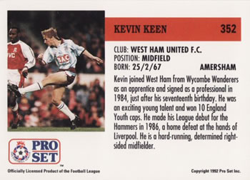 1991-92 Pro Set (England) #352 Kevin Keen  Back