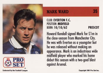 1991-92 Pro Set (England) #35 Mark Ward Back