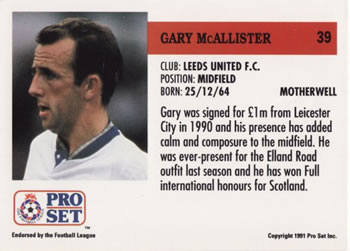 1991-92 Pro Set (England) #39 Gary McAllister Back
