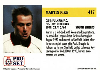 1991-92 Pro Set (England) #417 Martin Pike  Back