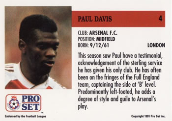 1991-92 Pro Set (England) #4 Paul Davis Back