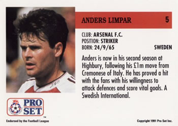 1991-92 Pro Set (England) #5 Anders Limpar  Back