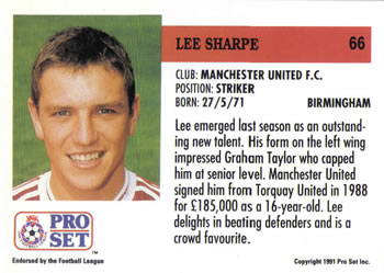 1991-92 Pro Set (England) #66 Lee Sharpe Back