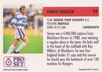1991-92 Pro Set (England) #94 Simon Barker Back