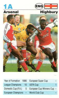 1992 Waddingtons Super Top Trumps European Club Football #1A Arsenal Front