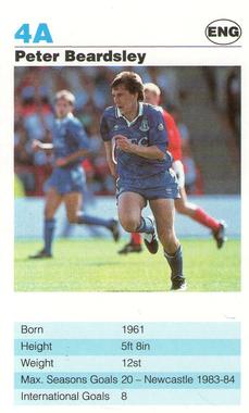 1992 Waddingtons Super Top Trumps Today's Strikers #4A Peter Beardsley Front