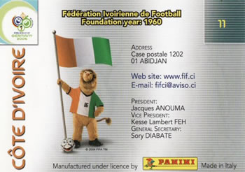 2006 Panini World Cup #11 Côte d'Ivoire Back