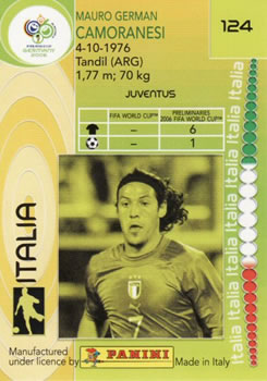 2006 Panini World Cup #124 Mauro Camoranesi Back