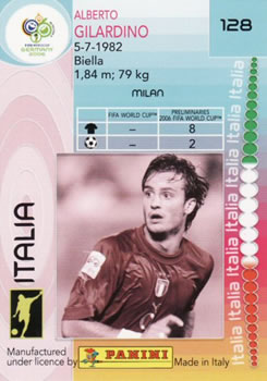 2006 Panini World Cup #128 Alberto Gilardino Back