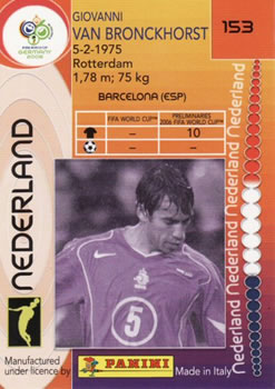 2006 Panini World Cup #153 Giovanni van Bronckhorst Back