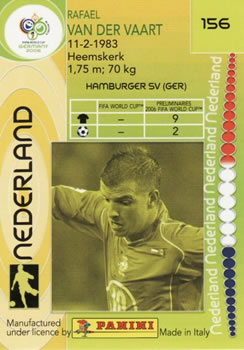 2006 Panini World Cup #156 Rafael van der Vaart Back