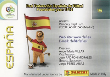 2006 Panini World Cup #15 España Back