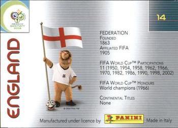 2006 Panini World Cup #14 England Back