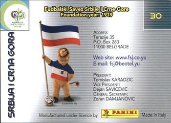 2006 Panini World Cup #30 Srbija / Crna Gora Back