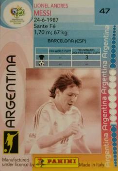 2006 Panini World Cup #47 Lionel Messi Back