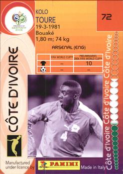 2006 Panini World Cup #72 Kolo Toure Back