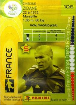 2006 Panini World Cup #106 Zinedine Zidane Back