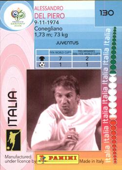 2006 Panini World Cup #130 Alessandro Del Piero Back