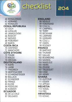 2006 Panini World Cup #204 Checklist 1-115 Back