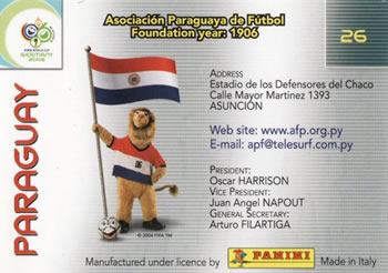 2006 Panini World Cup #26 Paraguay Back