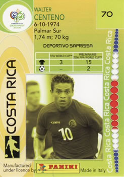 2006 Panini World Cup #70 Walter Centeno Back