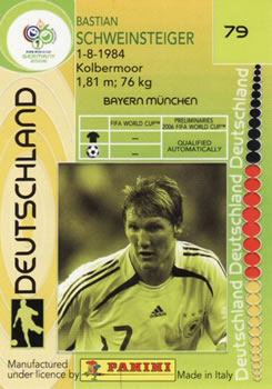 2006 Panini World Cup #79 Bastian Schweinsteiger Back