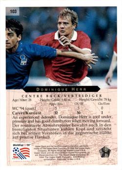 1994 Upper Deck World Cup Contenders English/German #103 Dominique Herr Back