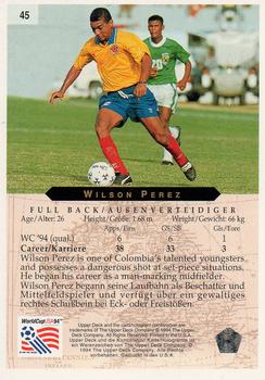 1994 Upper Deck World Cup Contenders English/German #45 Wilson Perez Back