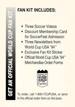 1994 Upper Deck World Cup Contenders English/Spanish #NNO World Cup Fan Kit Offer Front