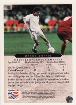 1994 Upper Deck World Cup Contenders English/Spanish #105 Danny Boffin Back