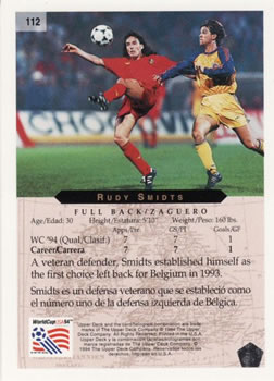 1994 Upper Deck World Cup Contenders English/Spanish #112 Rudy Smidts Back