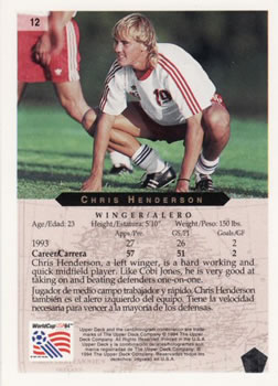 1994 World Cup Soccer World Cup USA 94 Gallery Card WI3 Chris Henderson 