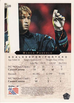 1994 Upper Deck World Cup Contenders English/Spanish #133 Marco Pascolo  Back