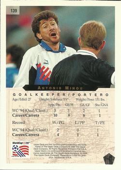 1994 Upper Deck World Cup Contenders English/Spanish #139 Antonis Minou  Back