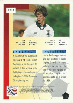 1994 Upper Deck World Cup Contenders English/Spanish #294 Jamie Redknapp Back