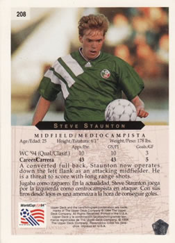 1994 Upper Deck World Cup Contenders English/Spanish #208 Steve Staunton  Back