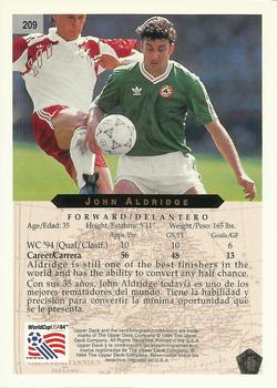 1994 Upper Deck World Cup Contenders English/Spanish #209 John Aldridge Back