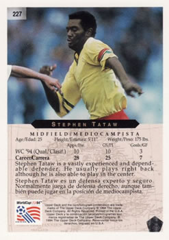 1994 Upper Deck World Cup Contenders English/Spanish #227 Stephen Tataw Back