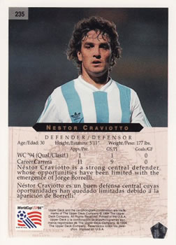 1994 Upper Deck World Cup Contenders English/Spanish #235 Nestor Craviotto Back