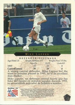 1994 Upper Deck World Cup Contenders English/Spanish #28 Mike Lapper Back