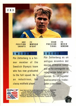 1994 Upper Deck World Cup Contenders English/Spanish #293 Par Zetterberg Back