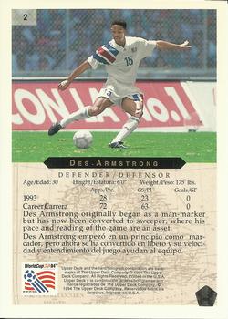 1994 Upper Deck World Cup Contenders English/Spanish #2 Desmond Armstrong Back