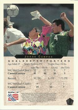 1994 Upper Deck World Cup Contenders English/Spanish #30 Jorge Campos Back