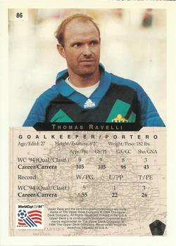 1994 Upper Deck World Cup Contenders English/Spanish #86 Thomas Ravelli Back