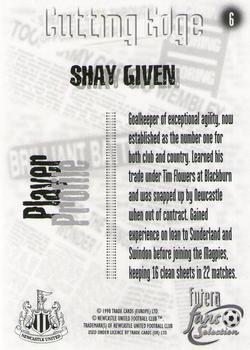 1999 Futera Newcastle United Fans' Selection #6 Shay Given Back