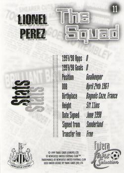 1999 Futera Newcastle United Fans' Selection #11 Lionel Perez Back